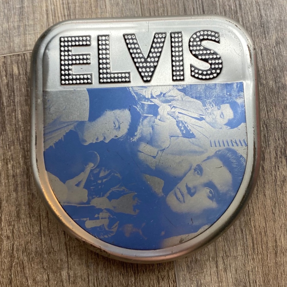 Elvis Presley 2002 Collectible Metal CD Storage Case Tin Blue 16 Slots 6x6.5